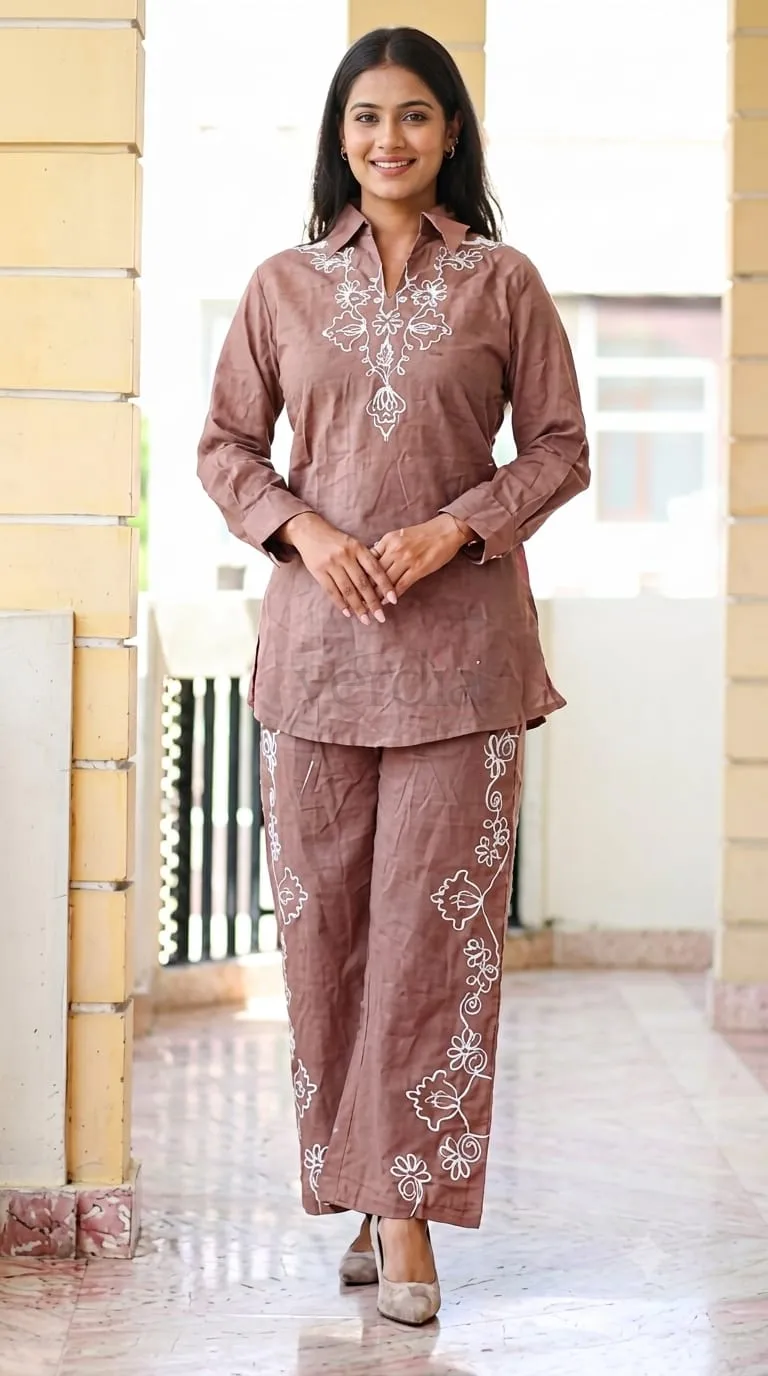 Premium Cotton Linen Co-ord Set with Embroidery