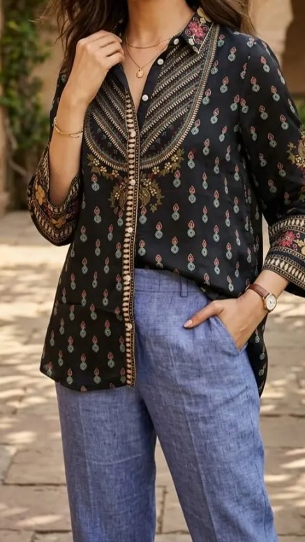 Crepe Shirts with Handwork Detailing view 3