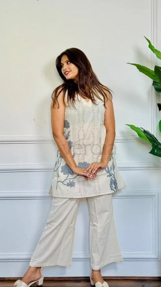 Cotton Coord Set Floral Embroidery