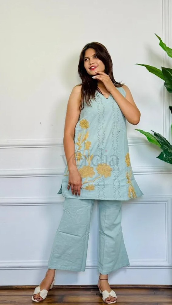 Cotton Coord Set Floral Embroidery view 3