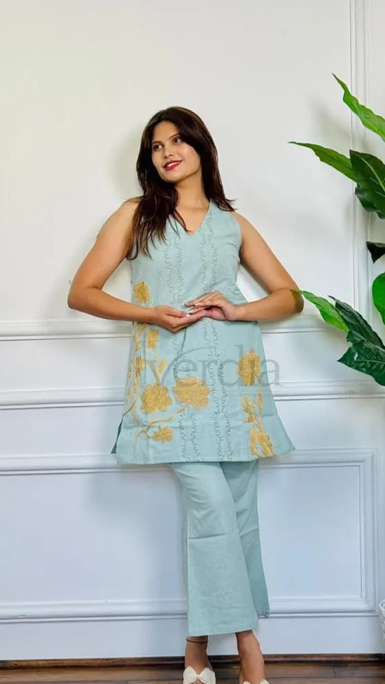 Cotton Coord Set Floral Embroidery view 4