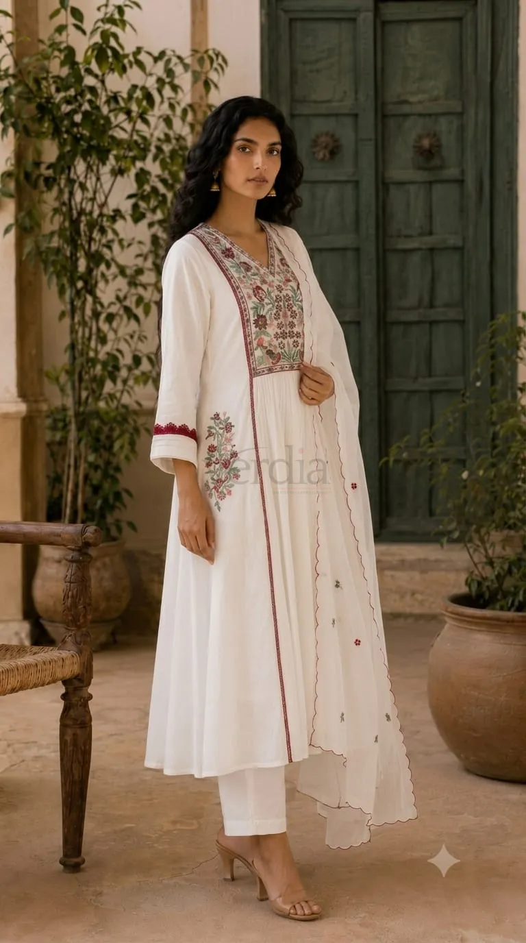 Mul Chanderi Flared Kurta