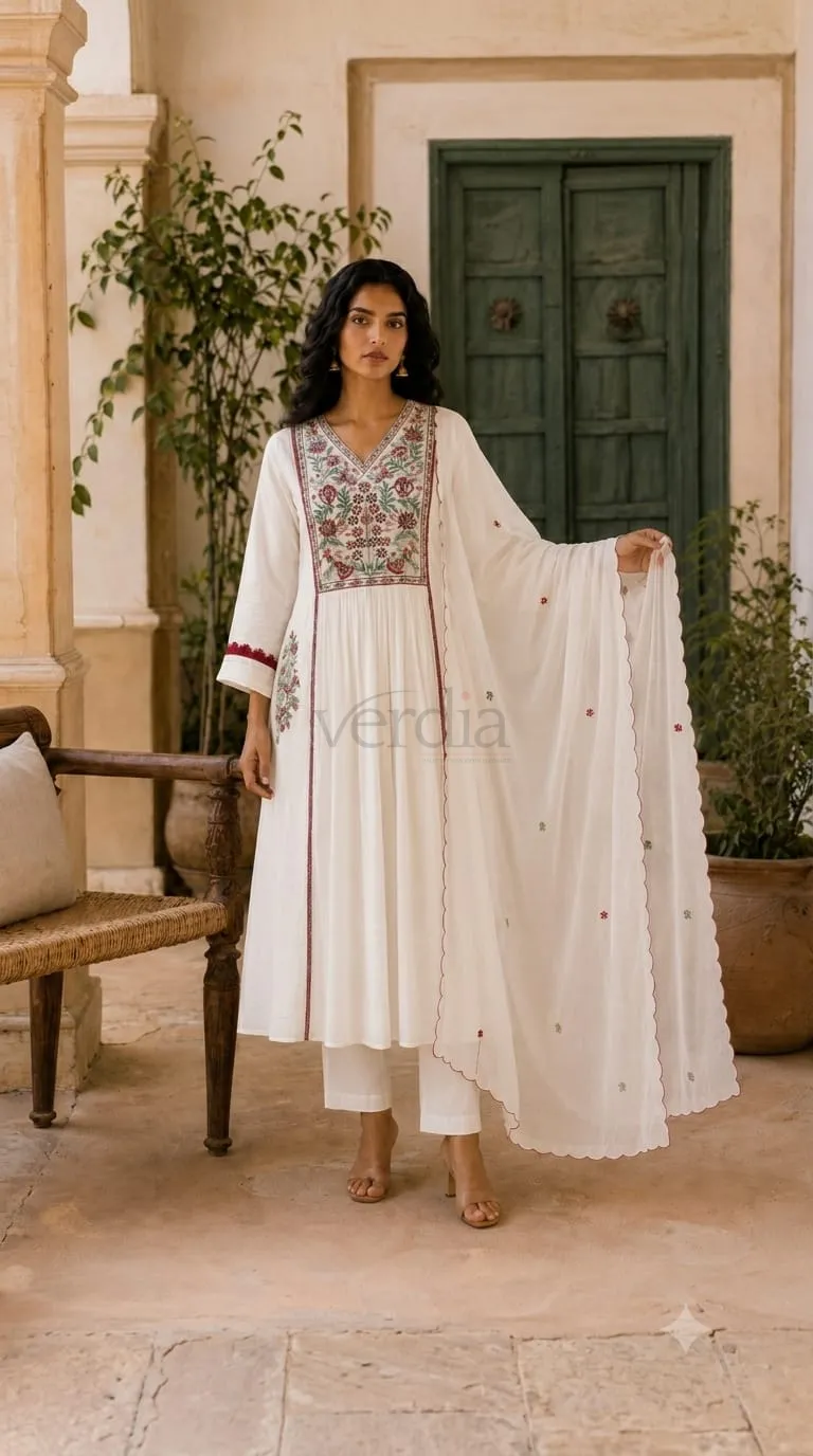 Mul Chanderi Flared Kurta view 2