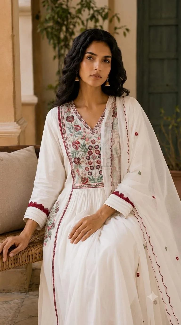 Mul Chanderi Flared Kurta view 3