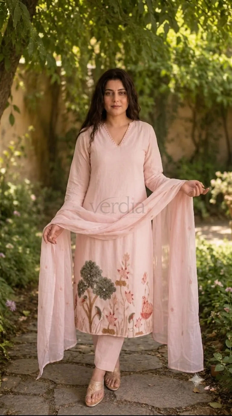 Pure Mulmul Cotton Kurta Set with Pichwai Embroidery