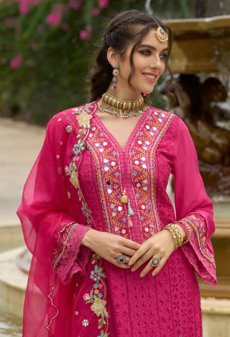 Premium Schifilli Kurta Set with Pant with embroidery and Mirror Work