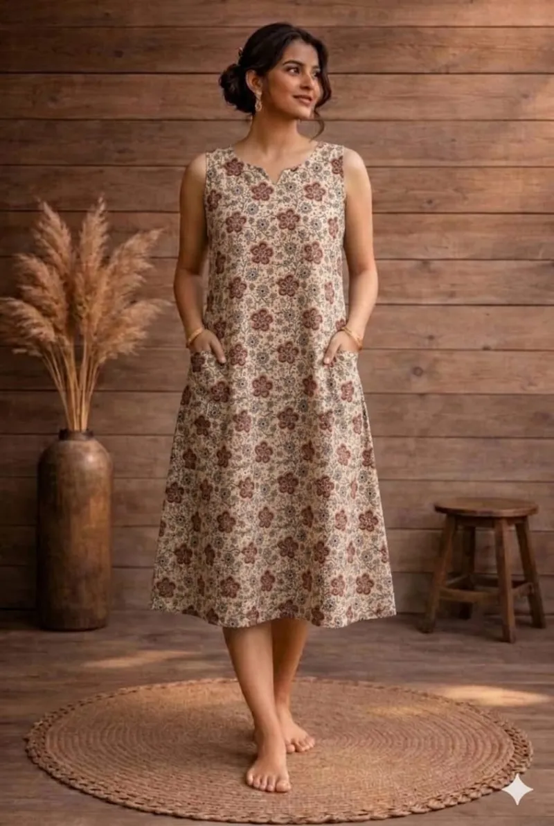 Ajrakh Vegetable Dye Sleeveless One-Piece dress view 6