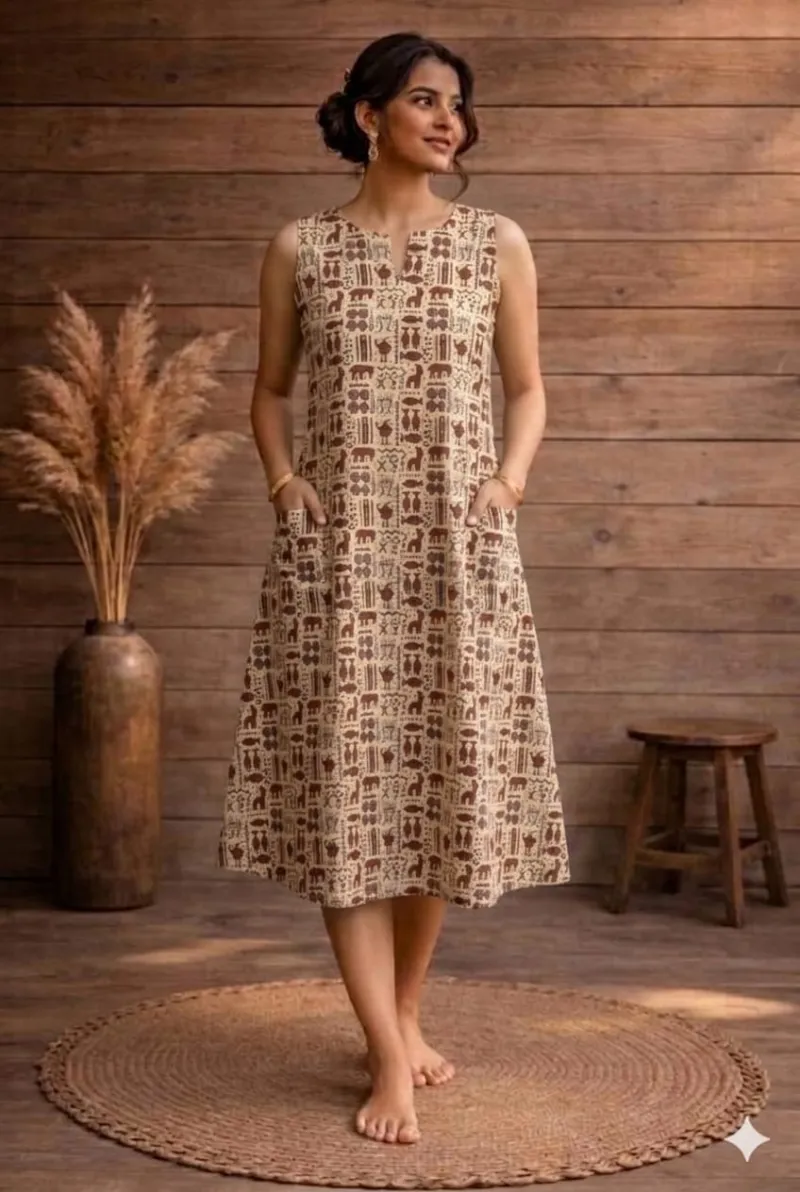 Ajrakh Vegetable Dye Sleeveless One-Piece dress view 8