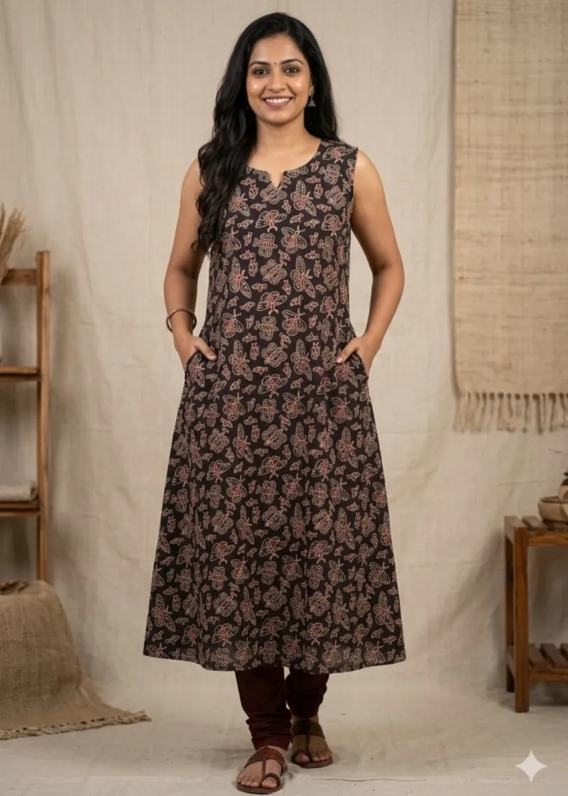 Ajrakh Vegetable Dye Sleeveless One-Piece dress view 10