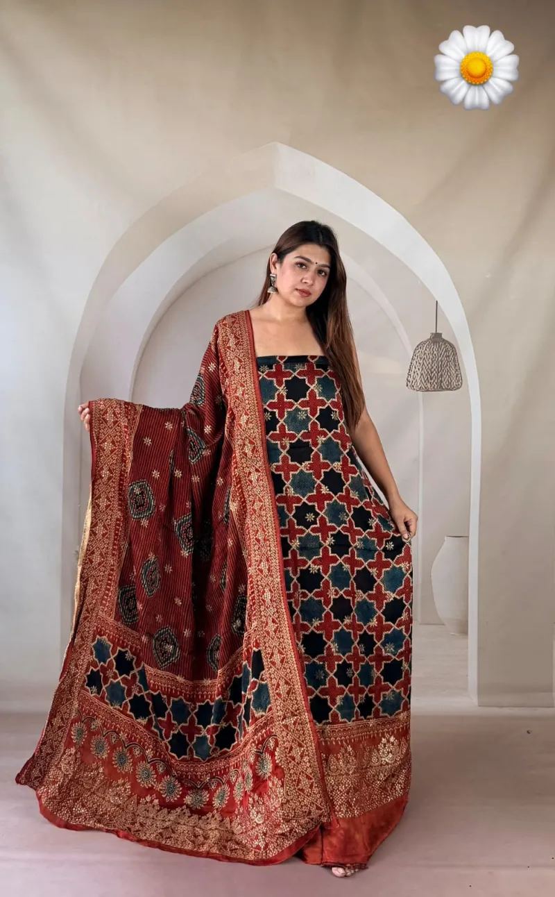 Banarasi Weaving Modal Silk Kurta and Dupatta Set (Unstitched) view 2