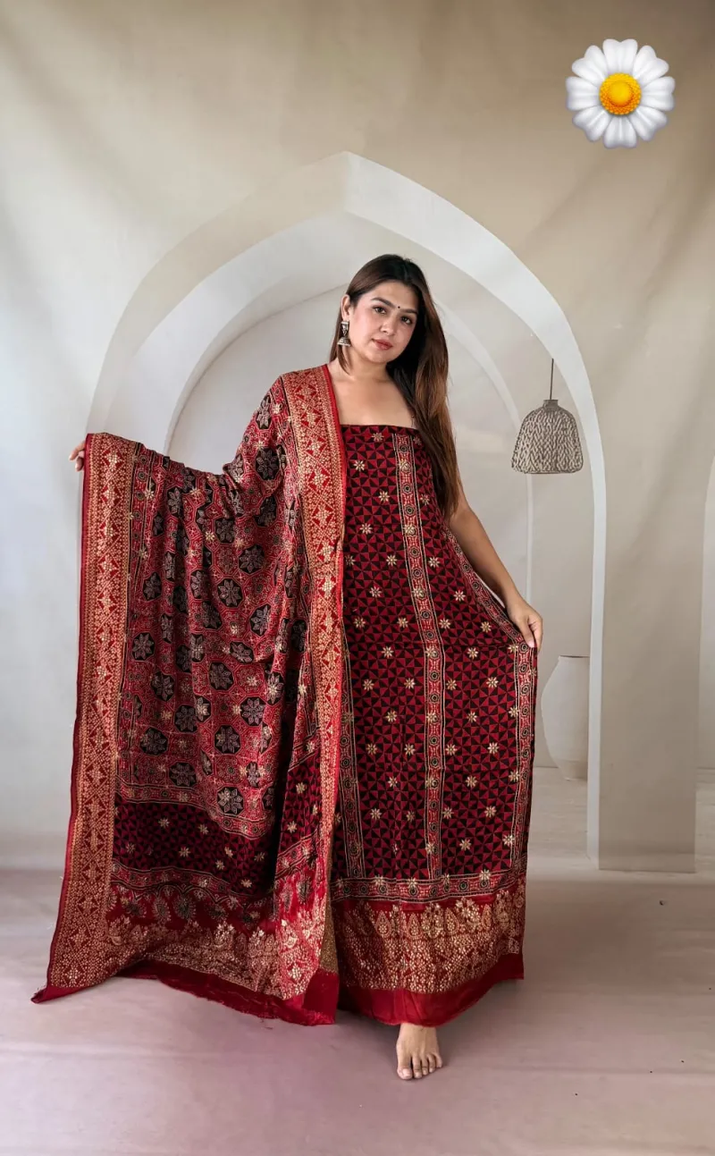 Banarasi Weaving Modal Silk Kurta and Dupatta Set (Unstitched)