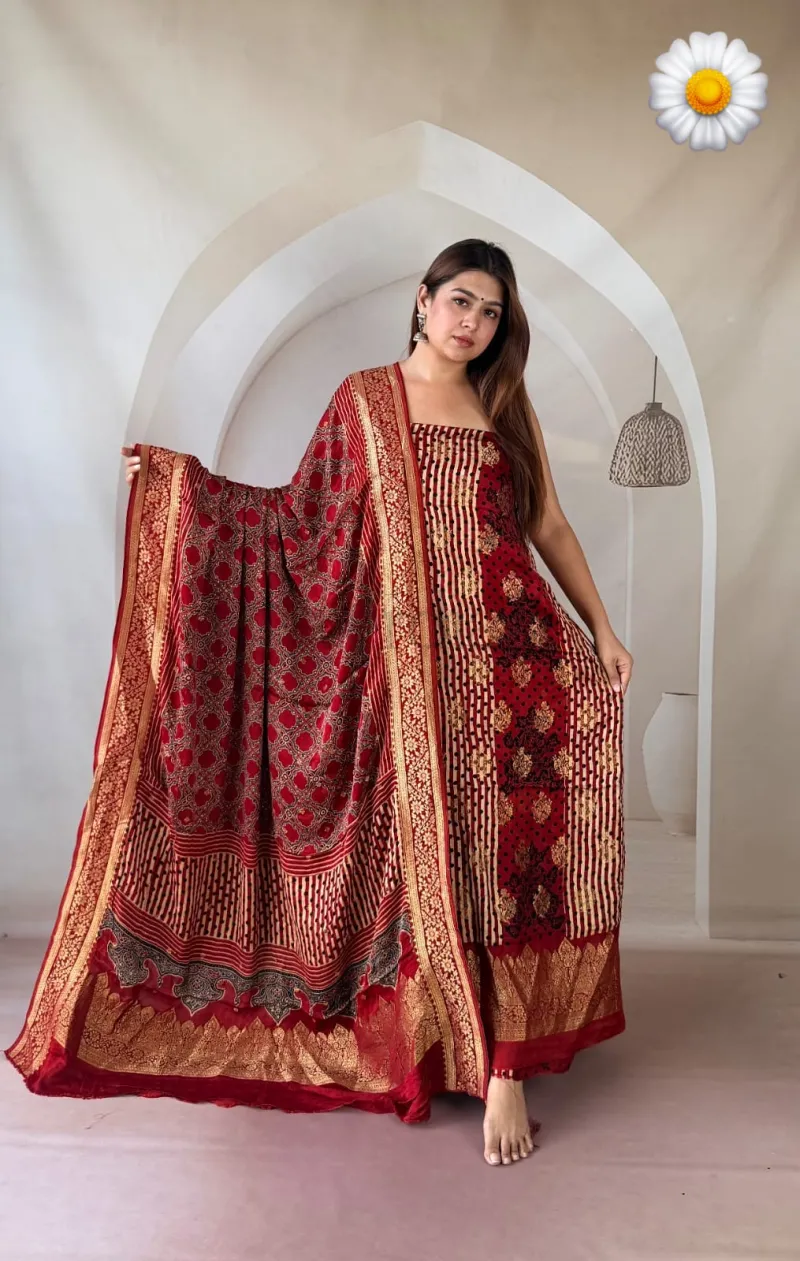 Banarasi Weaving Modal Silk Kurta and Dupatta Set (Unstitched) view 4