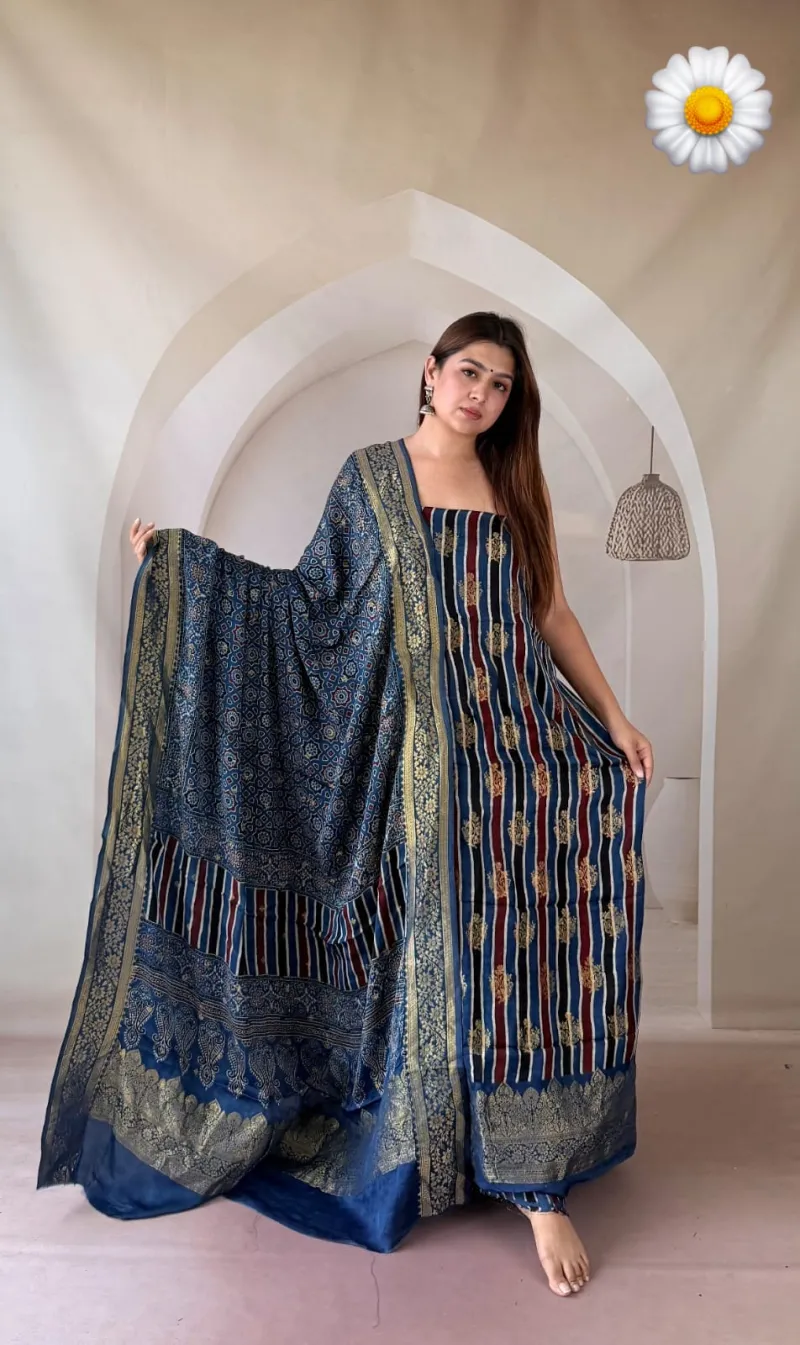 Banarasi Weaving Modal Silk Kurta and Dupatta Set (Unstitched)