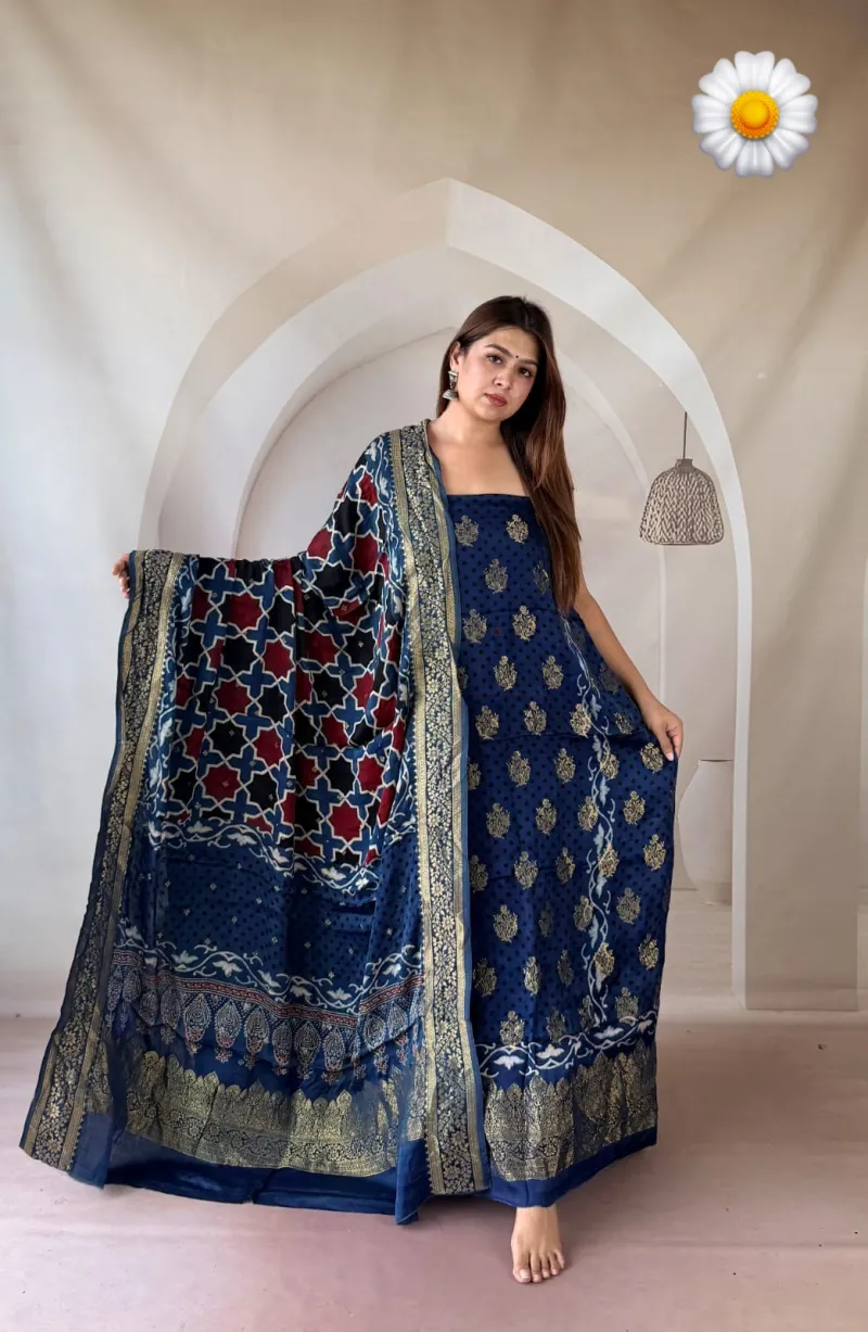 Banarasi Weaving Modal Silk Kurta and Dupatta Set (Unstitched) view 6