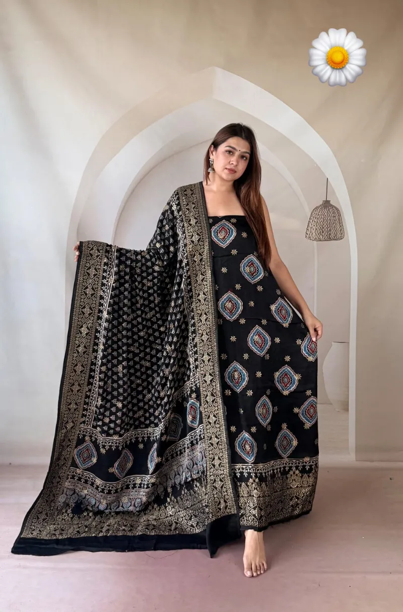 Banarasi Weaving Modal Silk Kurta and Dupatta Set (Unstitched) view 7
