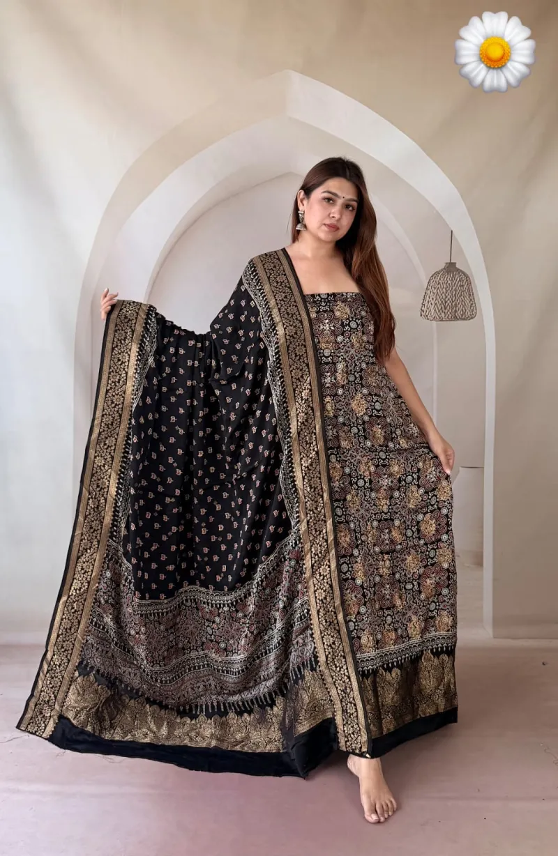 Banarasi Weaving Modal Silk Kurta and Dupatta Set (Unstitched) view 9