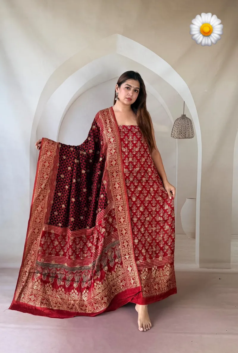 Banarasi Weaving Modal Silk Kurta and Dupatta Set (Unstitched) view 10