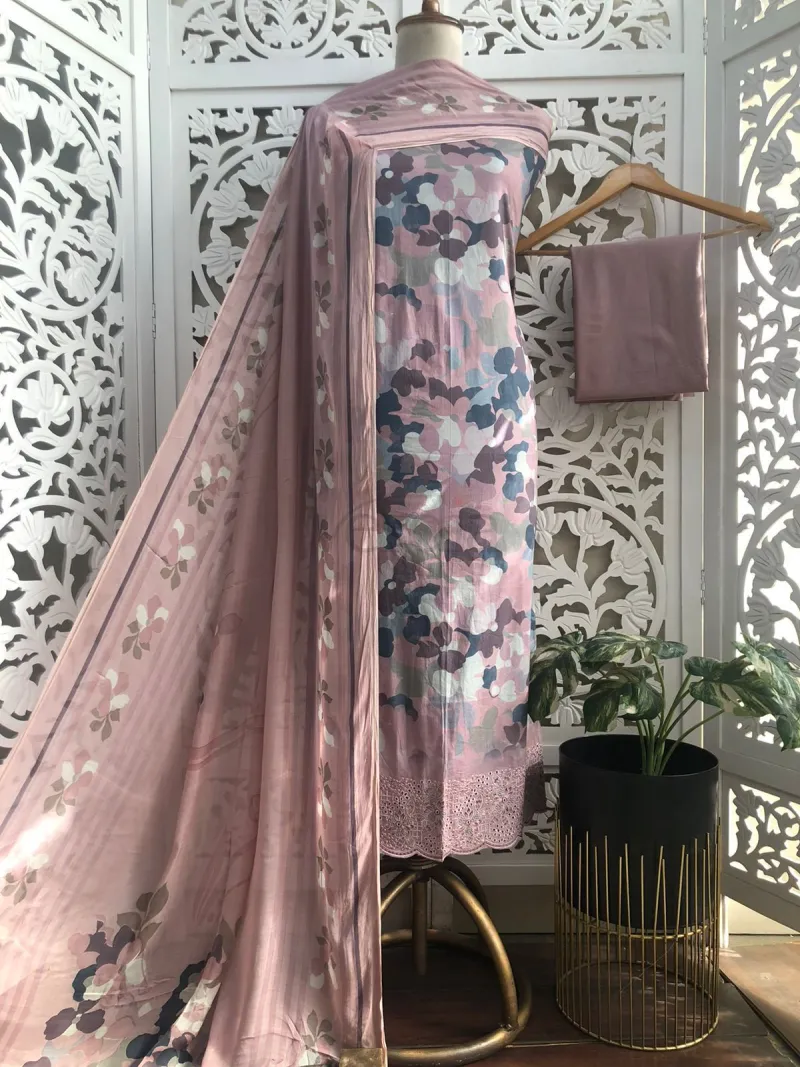 Cotton Suit with Muslin Dupatta(Unstitched Material)