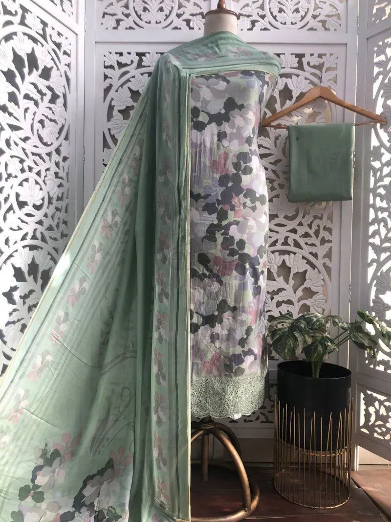 Cotton Suit with Muslin Dupatta(Unstitched Material) view 5