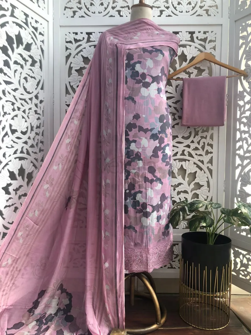 Cotton Suit with Muslin Dupatta(Unstitched Material) view 7