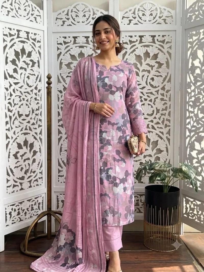 Cotton Suit with Muslin Dupatta(Unstitched Material)