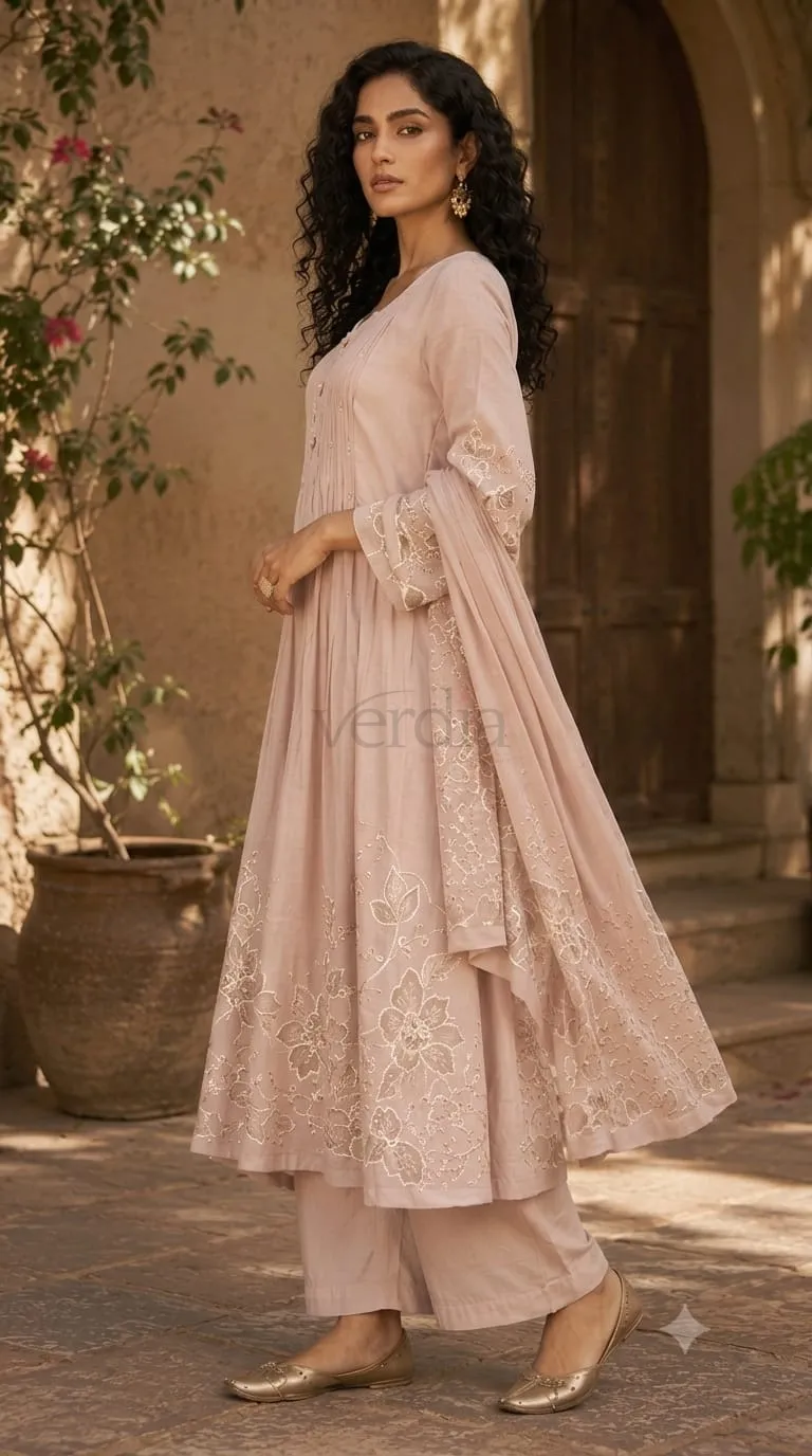Mul Chanderi Kurta Set view 2
