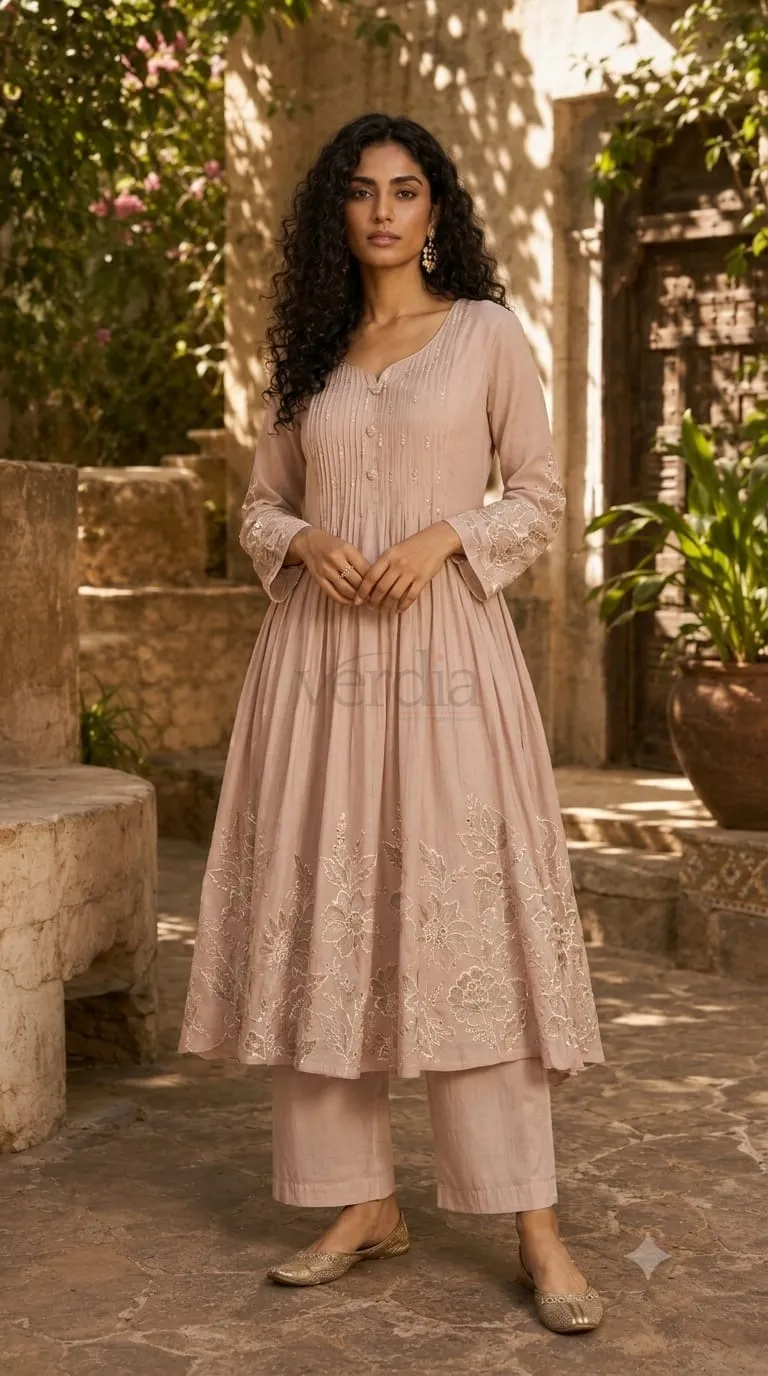 Mul Chanderi Kurta Set view 3