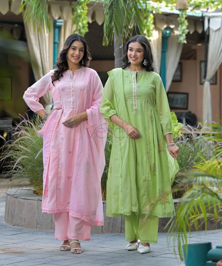 Three-Piece Pure Mal Chanderi Set