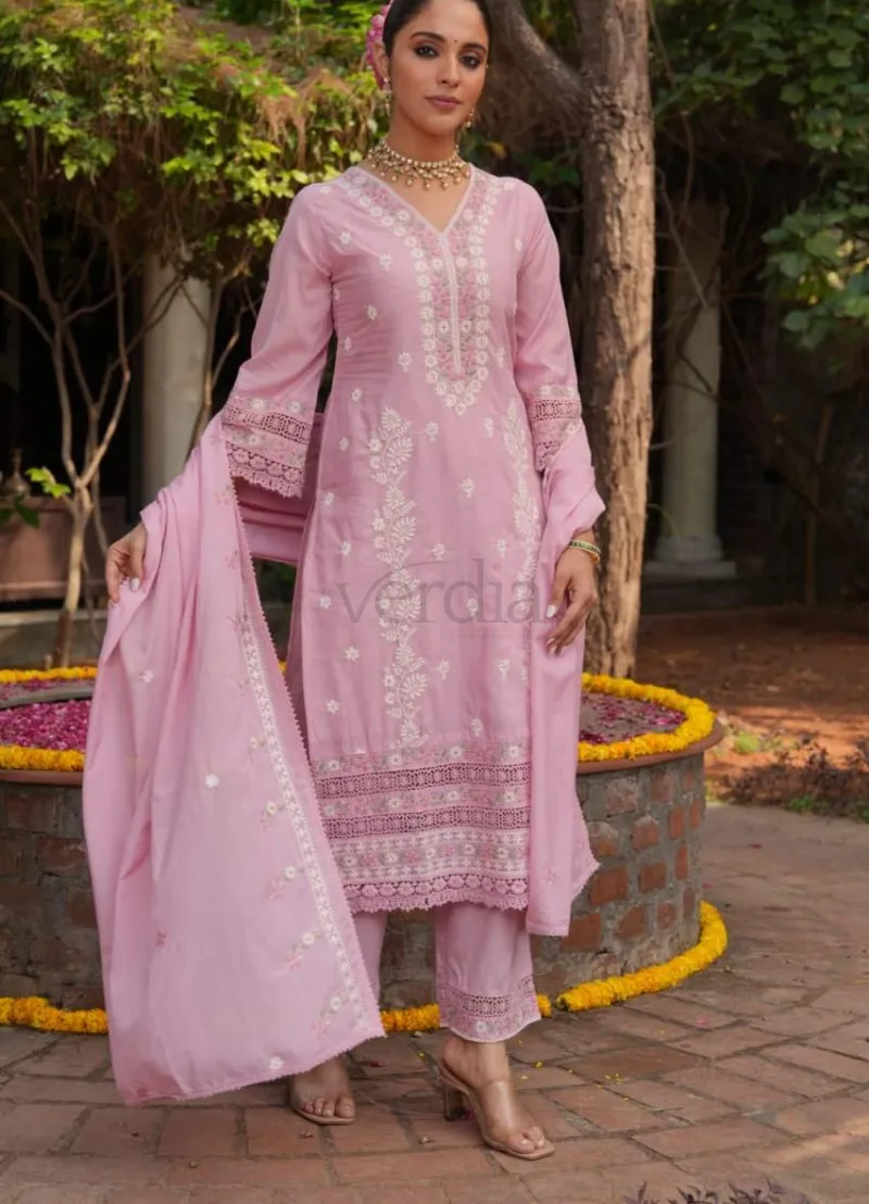Designer Mal Chanderi Kurti Set with Embroidery view 2