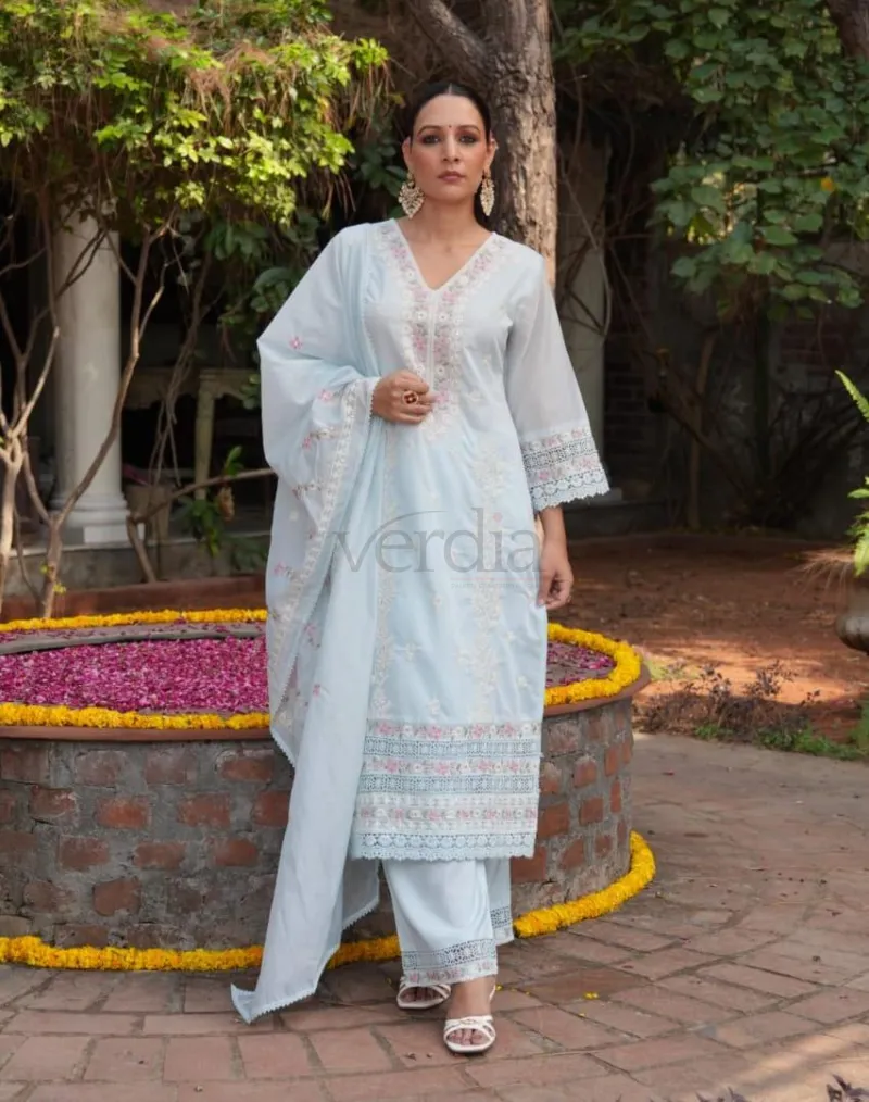 Designer Mal Chanderi Kurti Set with Embroidery view 3