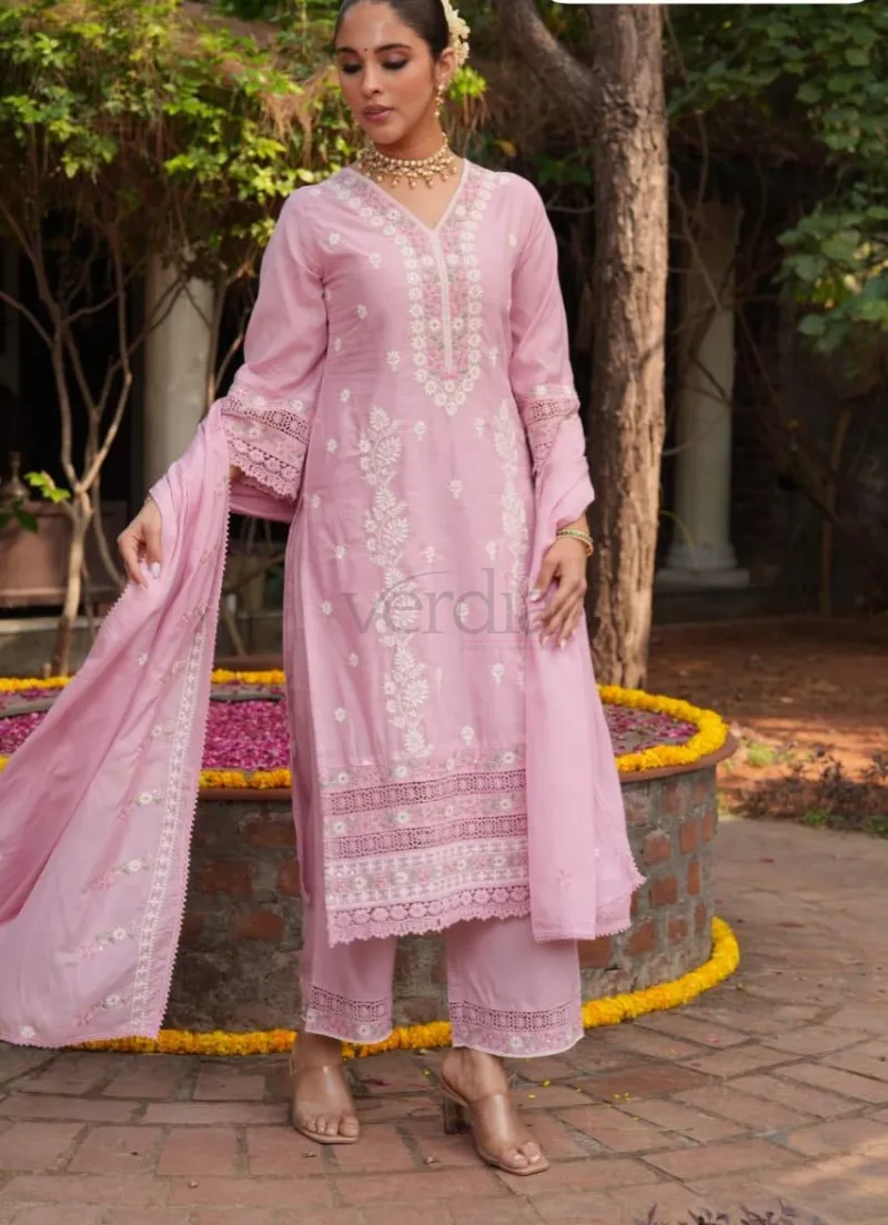 Designer Mal Chanderi Kurti Set with Embroidery view 4