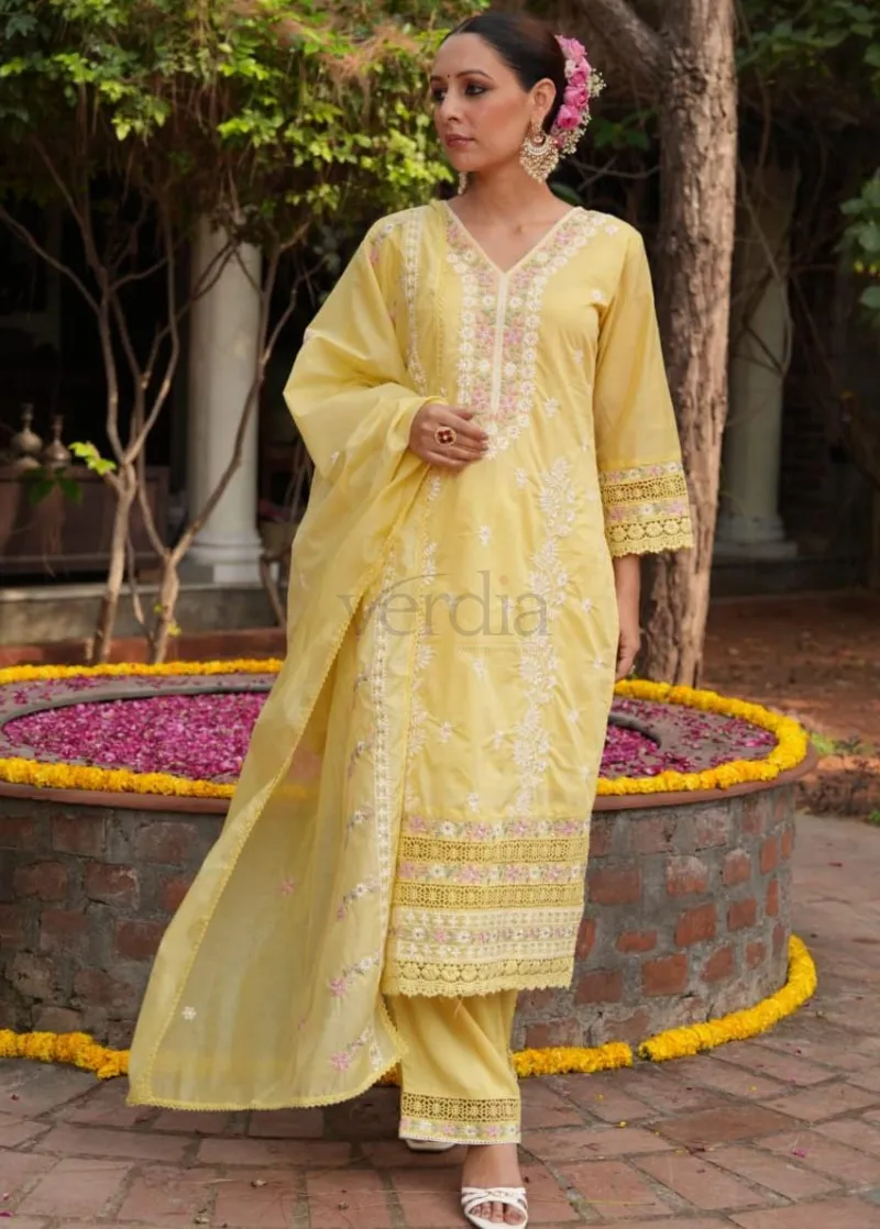 Designer Mal Chanderi Kurti Set with Embroidery