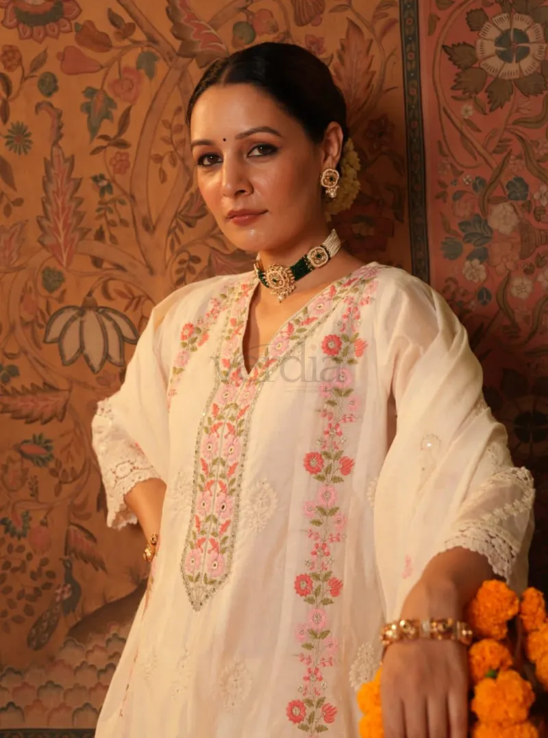 Three Piece Mal Chanderi Anarkali Kurti Set view 3