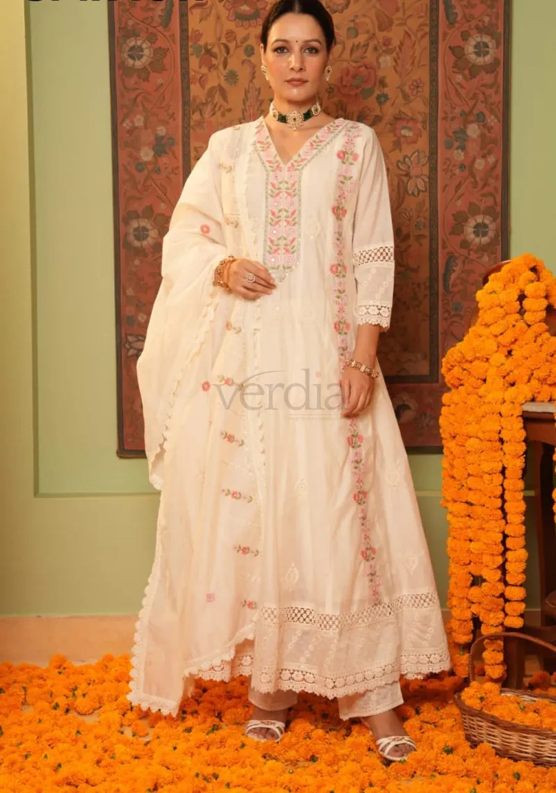 Three Piece Mal Chanderi Anarkali Kurti Set view 4