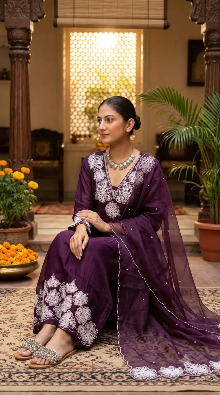 Mal Chanderi Kurti Set