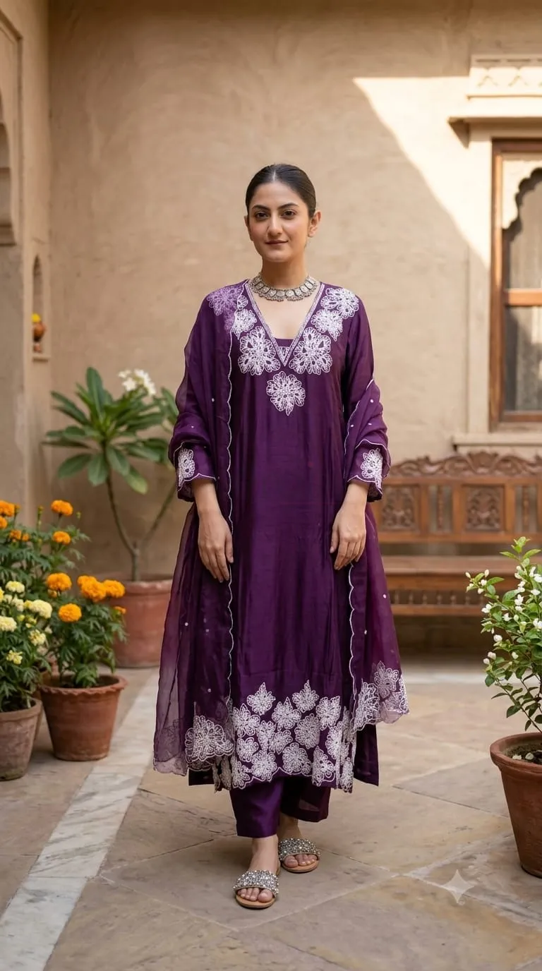Mal Chanderi Kurti Set