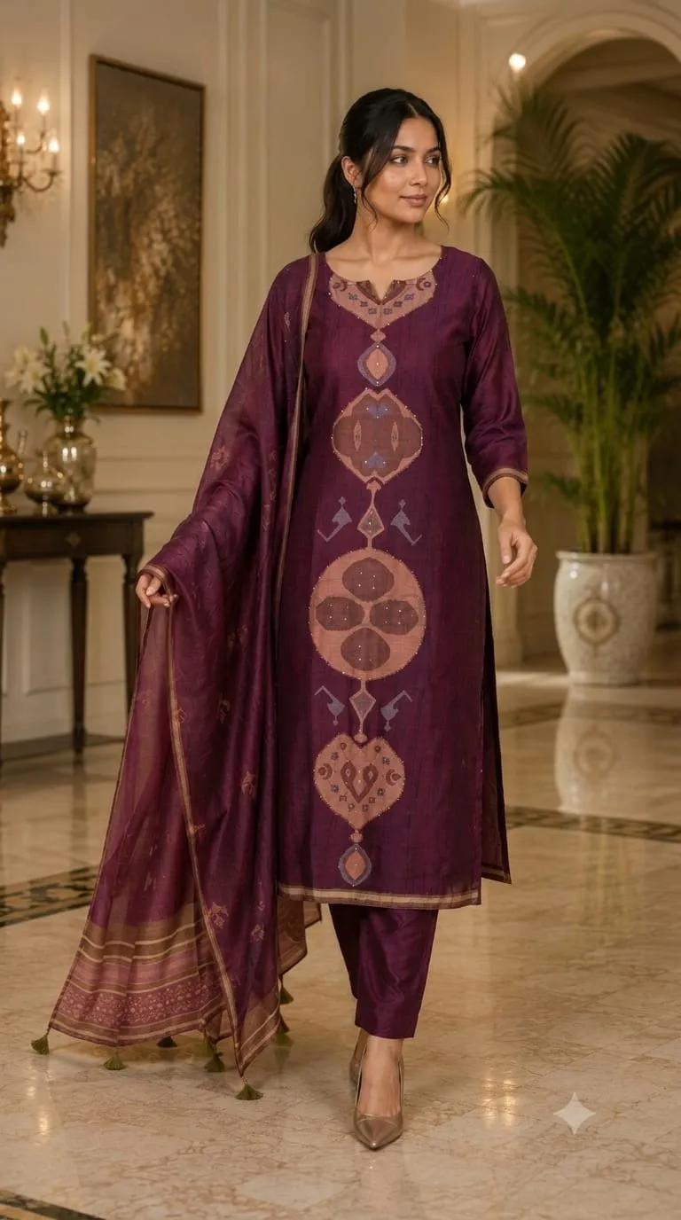Premium Chanderi Silk Kurta Set view 2