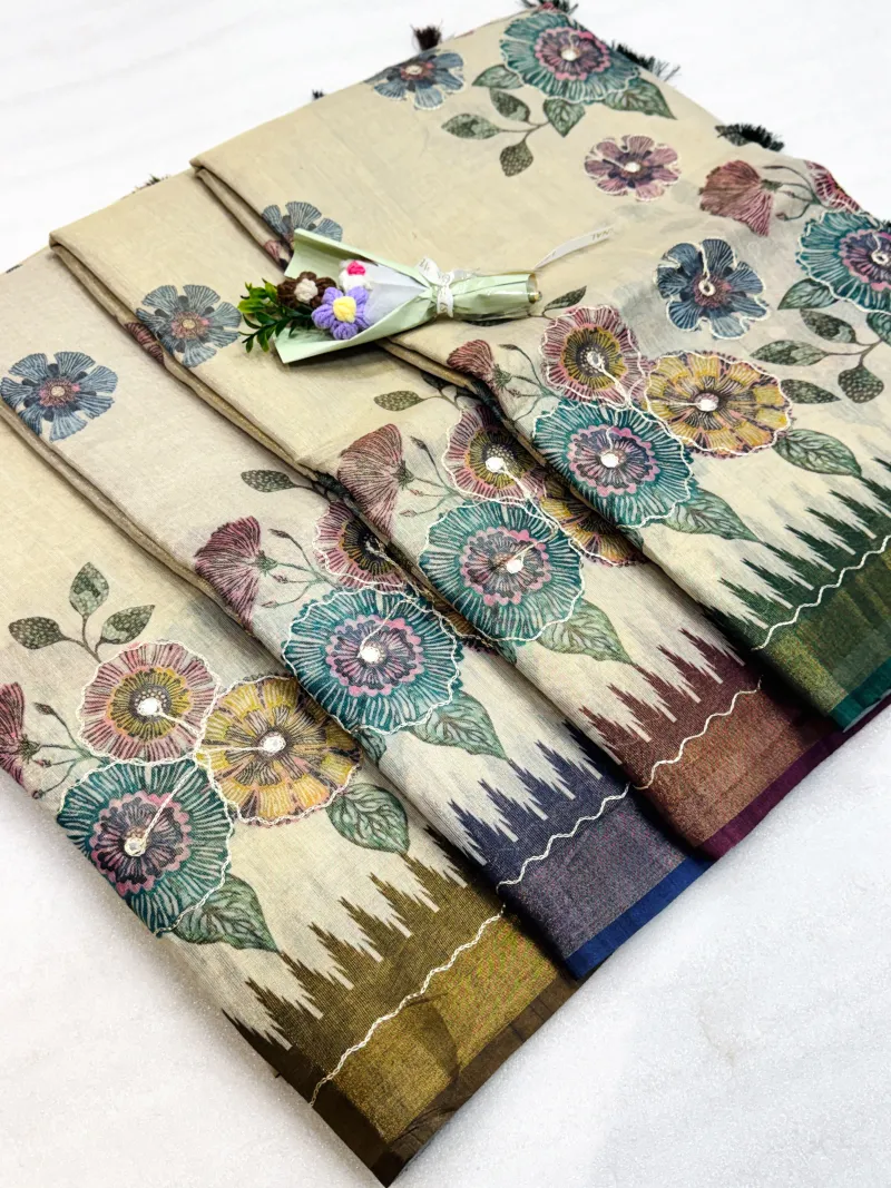 Soft Tissue Zari Saree with Aari Work