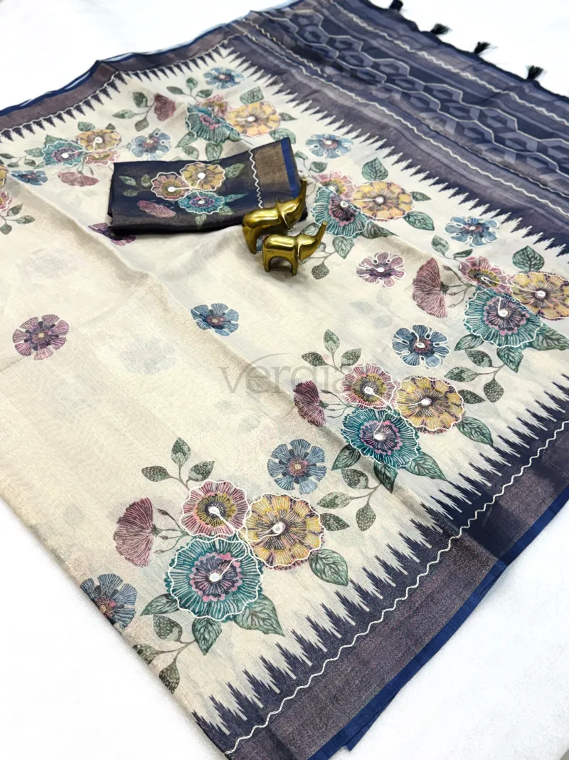 Soft Tissue Zari Saree with Aari Work view 4