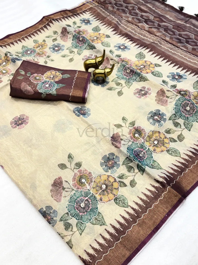 Soft Tissue Zari Saree with Aari Work view 5
