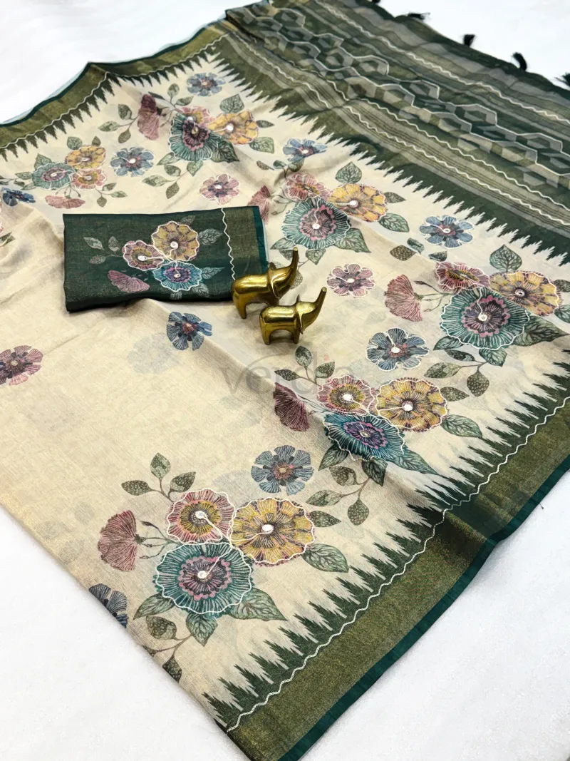 Soft Tissue Zari Saree with Aari Work view 6
