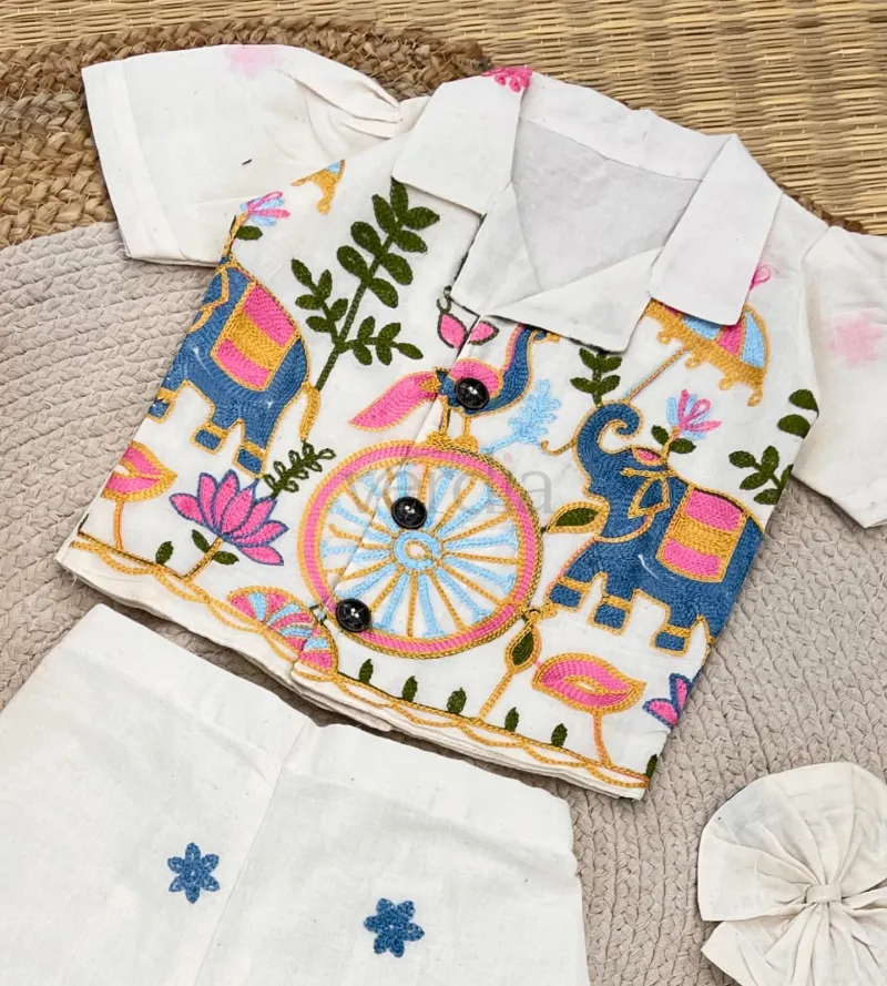 Kids Co-Ord Set in Khadi Cotton with Embroidery Dori Work