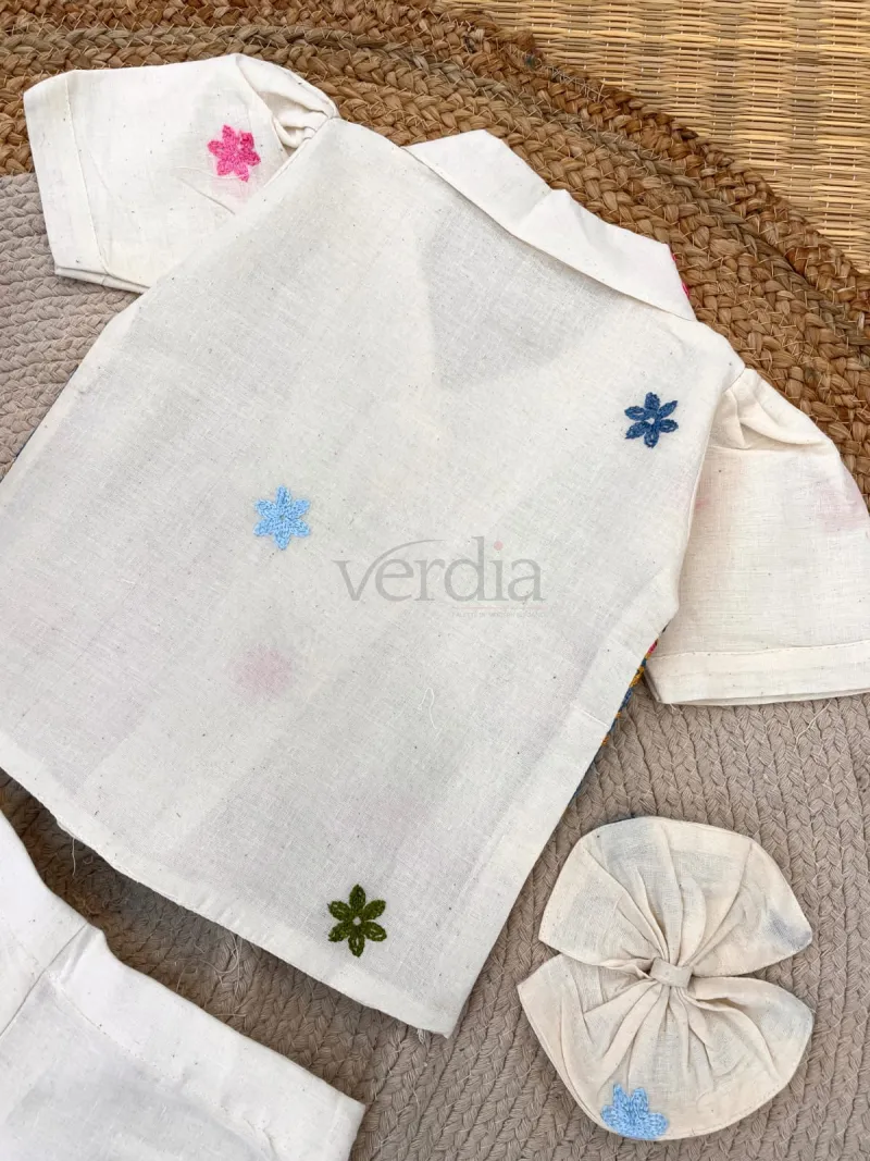 Kids Co-Ord Set in Khadi Cotton with Embroidery Dori Work view 5