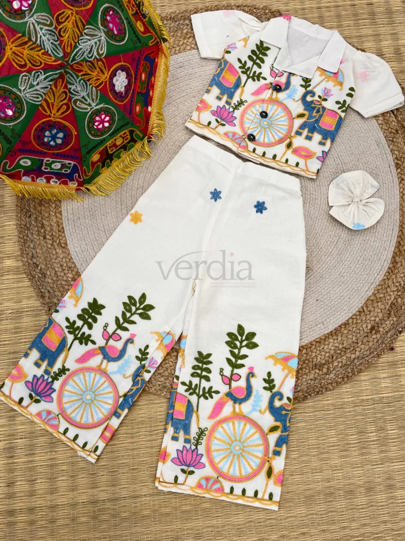 Kids Co-Ord Set in Khadi Cotton with Embroidery Dori Work view 6
