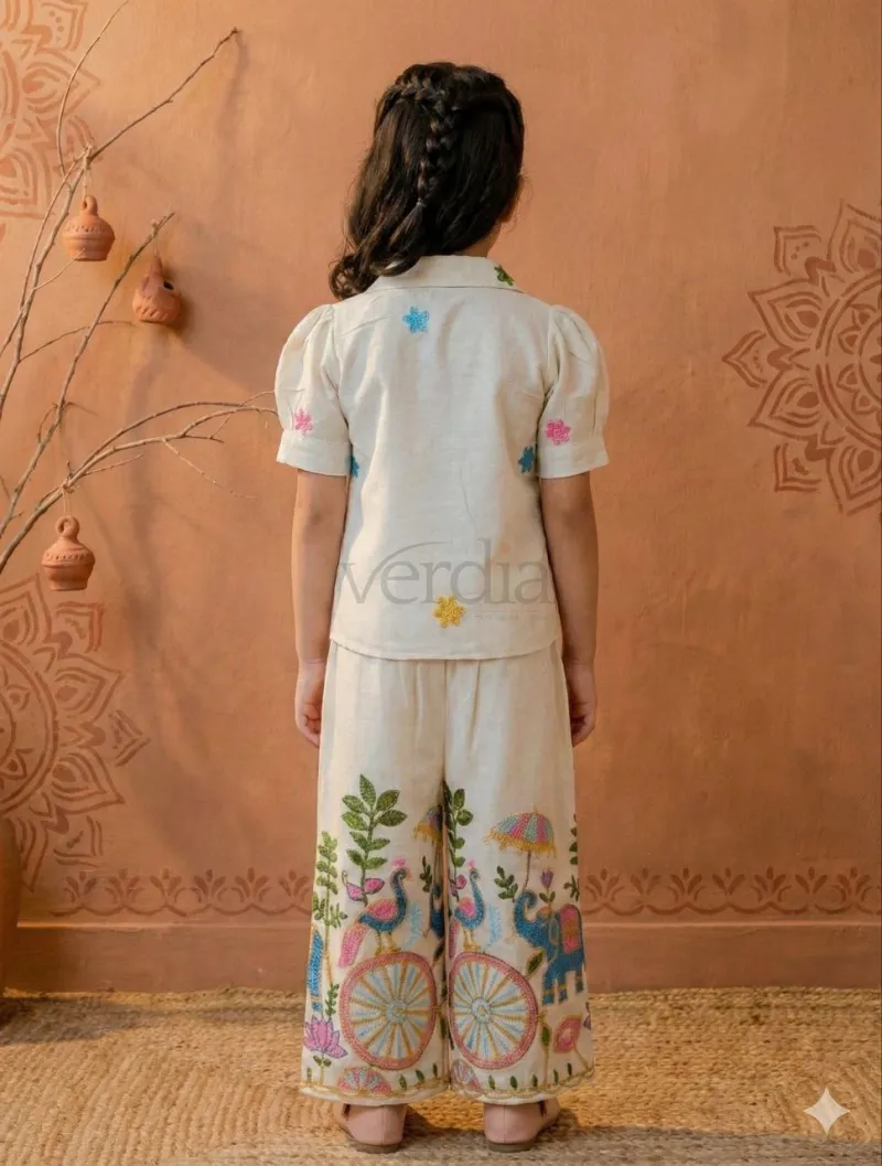 Kids Co-Ord Set in Khadi Cotton with Embroidery Dori Work view 7