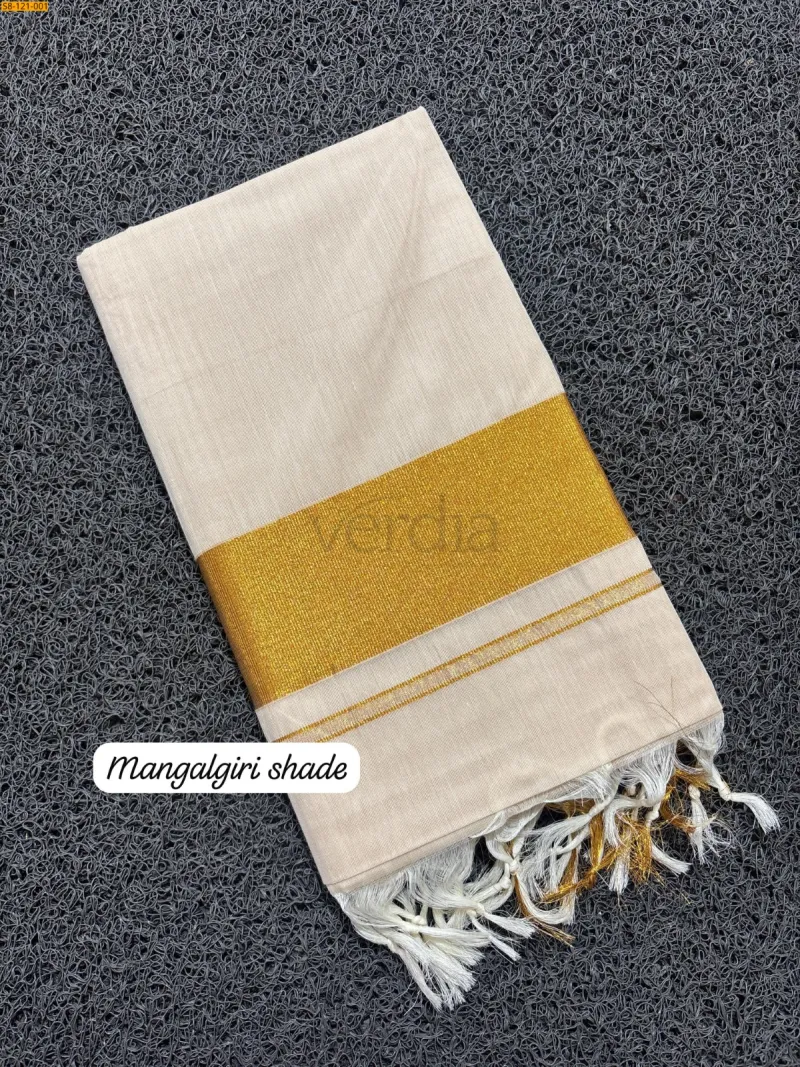 Mangalagiri Cotton Kerala Saree with Zari Border view 4