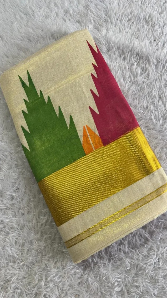 Multi-color Temple Golden Tissue Saree with Designer Pallu and Blouse view 3