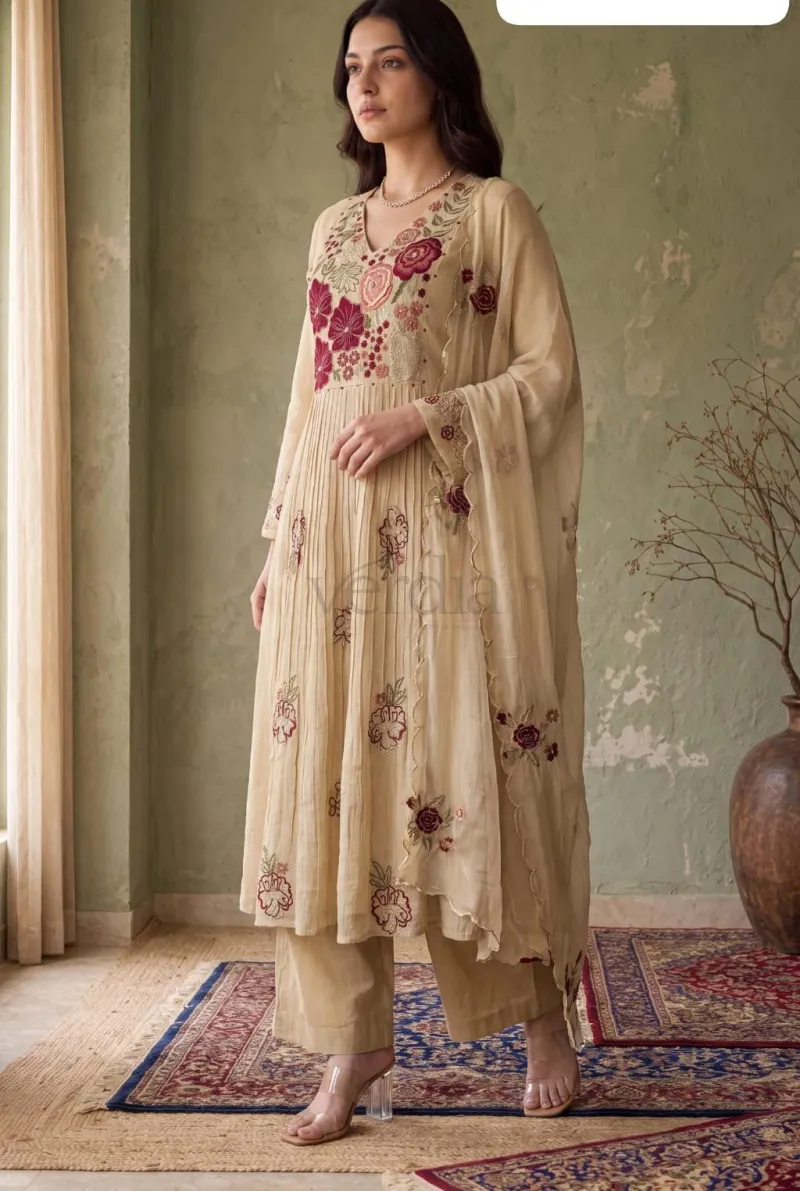 Three Piece Crush Cotton Kurti Set view 2