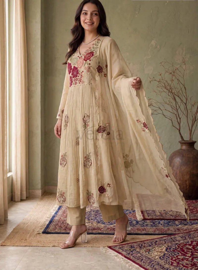 Three Piece Crush Cotton Kurti Set