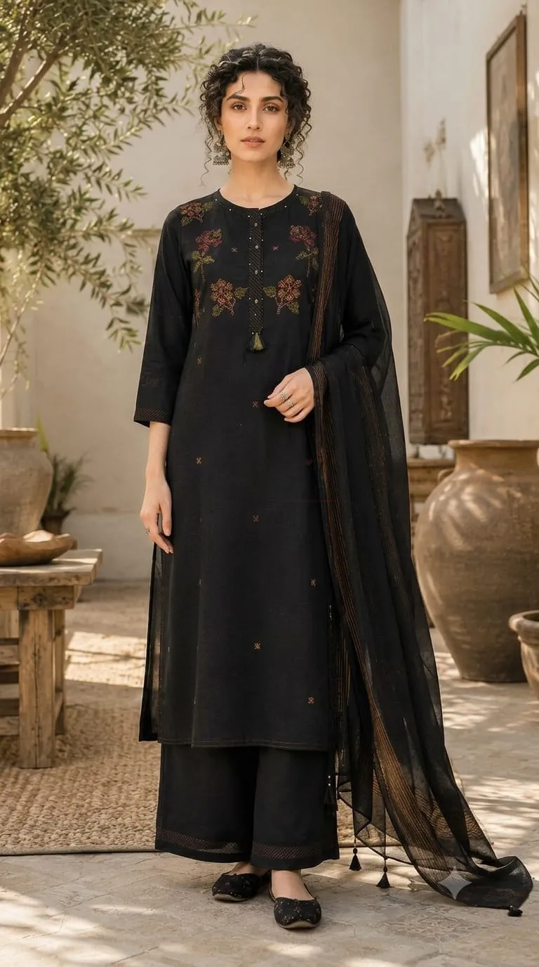 Premium Linen Cotton Kurta Set with Kantha and Anchor Work